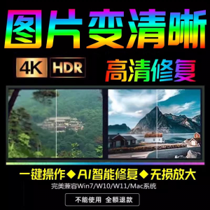 智能AI：图片相片模糊变清晰/高清修复无损放大/黑白上色彩色软件-虚拟资源仓
