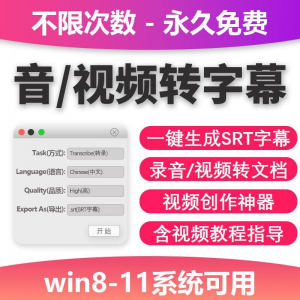 视频转字幕软件srt字幕提取制作多种语言选择不限时长win电脑使用-虚拟资源仓