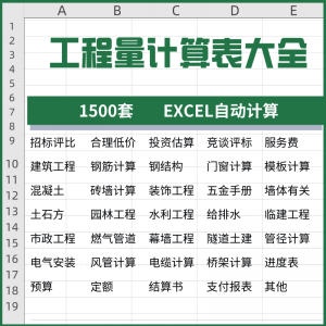 工程量计算表格软件大全钢结构土建安装路桥市政装修建筑预算造价-虚拟资源仓