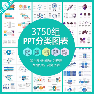 PPT分类图表数据分析商务会议架构流程图标商业统计矢量模板素材-虚拟资源仓