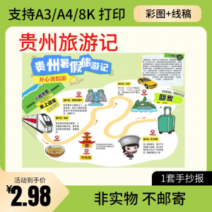 贵州旅行记手账手抄报旅游所见贵州名胜古迹假期导游图美食风景-虚拟资源仓