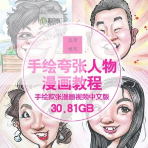 零基础手绘夸张人物漫画视频教程自学Q版似颜绘肖像素材夸张漫画-虚拟资源仓