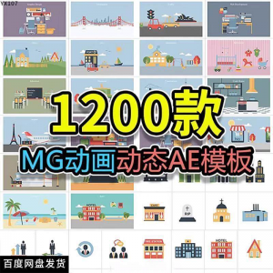 MG动画AE模板源文件脚本卡通动态视频制作扁平化场景动画包素材-虚拟资源仓